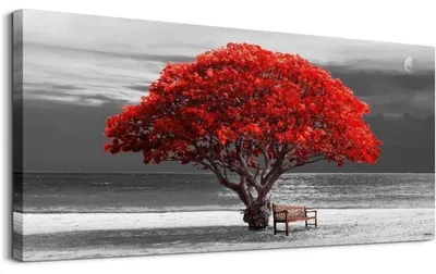 Immagine prodotto di Stampa su tela XXL, 73x146 cm, albero della vita rosso, con cornice nera e bianca