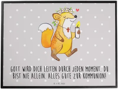 Produktbild von Mr. & Mrs. Panda Schreibunterlage Fuchs Kommunion Mädchen - Grau Pastell - Geschenk, Schreibtischauflage, Liebe, Gott, Gläubig, tischauflagen, Unterlage Schreibtisch