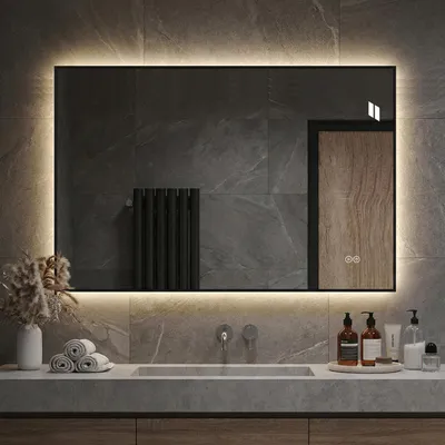 Produktbild von LED Badezimmerspiegel 50x70 cm Aluminiumrahmen Hintergrundbeleuchtung Wandspiegel Dimmbar Anti-Beschlag Badspiegel Memory-Funktion Lichtfarbe Einstellbar Spiegel