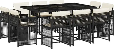 Produktbild von vidaXL 11-tlg. Garten-Essgruppe mit Kissen Schwarz Poly Rattan