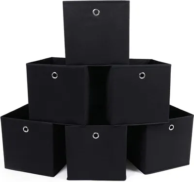 Imagen del producto de Cajas de almacenamiento - Juego de 6 - Cubos de tela plegables de 30 x 30 x 30 cm - Tejido no tejido - Estampado de lunares negros