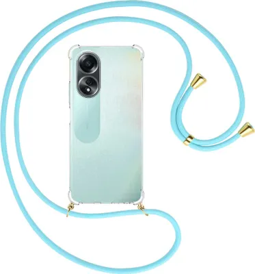 Produktbild von Handykette Backcover-Schutzhülle mit Band (Metall goldfarben) für Oppo A58 4G (CPH2577) - himmelblau