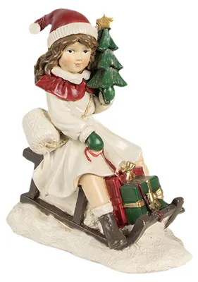 Produktbild von Clayre & Eef Dekorationsfigur Mädchen 10x6x12 cm Beige Polyresin Schlitten