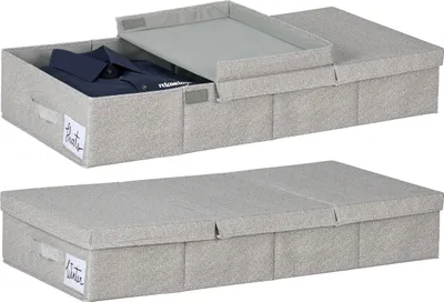 Produktbild von Relaxdays Unterbettkommode 2er Set, 50 L, mit Deckel, HxBxT: 15x80x40 cm, faltbar, Unterbettbox flach, PP, Pappe, grau