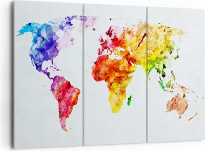 Produktbild von Bild auf Leinwand - Leinwandbild - Welt Karte Bunt Kontinente - 165x110cm - Wand Bild - Wanddeko - Leinwanddruck - Bilder - Kunstdruck - Wanddekoration - Leinwand bilder - Wandkunst - CE165x110-2799