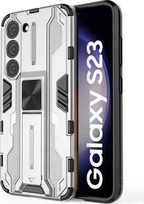 Obrázek produktu pro Pouzdro pro Samsung Galaxy S23 dvouvrstvé PC a TPU nárazuvzdorné pouzdro s bumperem a stojánkem Stříbro