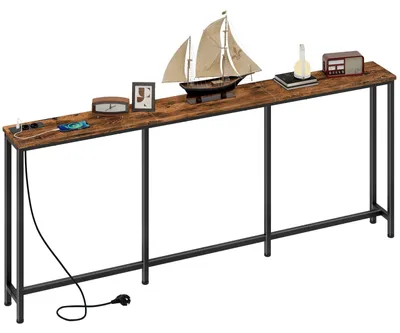 Konsolentisch 180 cm mit Ladestation, 2 Steckdosen, 2 USB, Vintage Braun