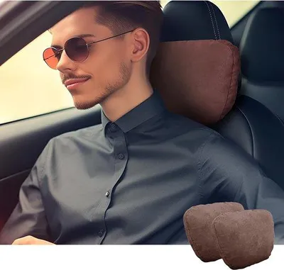 Productafbeelding van Nekkussens voor auto, hoofdsteunen - lichte koffiekleur, 2 stuks