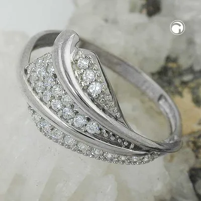 Produktbild von Gr. 60 - Ring 11mm mit vielen Zirkonias glänzend rhodiniert Silber 925 Ringgröße 60