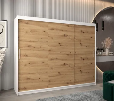 Produktbild von Schwebetürenschrank mit einer Breite von 250 cm TIMEA – Weiß / Eiche Artisan