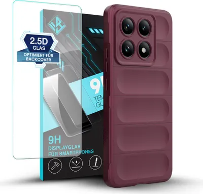 Produktbild von Handy Hülle für Xiaomi 14T mit 9H Displayglas Displayschutz Plus Grip Case Cover Schutzhülle Softgrip Farbe: Burgunder Rot