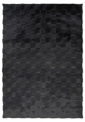 Produktbild von Padiro Design Kurzflor-Teppich 80 x 150 cm - Dunkelgrau - geometrisches Rauten- und Blockmuster - für Fußbodenheizung - aus Polyester und Baumwolle