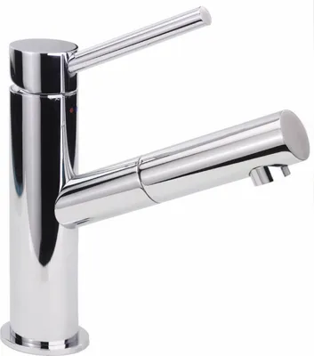 A single chrome faucet on a white background.