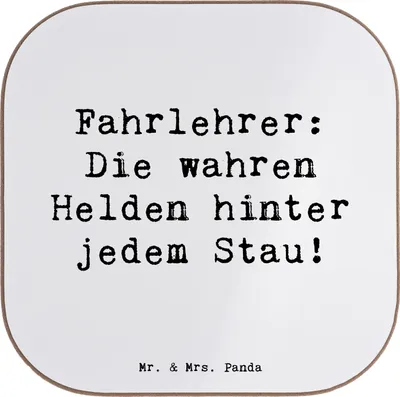 Produktbild von Mr. & Mrs. Panda Untersetzer Glas Spruch Fahrlehrer Helden - Weiß - Geschenk, Fahrprüfung, Geschenke für Berufstätige, gläseruntersetzer, Gläser, Berufspassion, Tassen