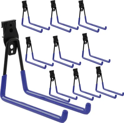 Produktbild von Set 10 Stck. Werkzeugwand Haken von BOTLE, Werkzeughaken, für Elektrowerkzeuge, Geradeförmig 19cm, stabil mit PVC-Ummantelung, für Garage, Schuppen, Haken für Leitern und Schaufeln, Doppelhaken, Tragkraft bis 25 kg