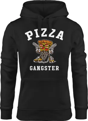 Produktbild von Kapuzen-Pullover Damen Pizza Gangster Hoodie Moonworks® schwarz L