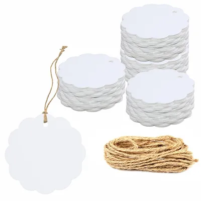 Produktbild von Geschenkanhänger Geschenkanhänger Kraftpapier - 200 Stück - 6 cm - Mit 30 m Jutekordel - Weiß, gewellt