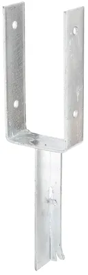 Image de Alberts 215293 Support de poteau en U, avec ancrage pour béton en fer T, galvanisé à chaud, largeur intérieure 101 mm, longueur de l'ancrage pour béton 200 mm, set de 3 pièces