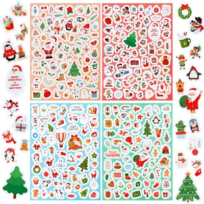 Weihnachts-Sticker-Set, 260 Stück, selbstklebend, bunt, 21x29 cm