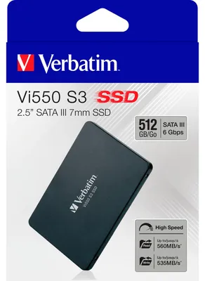 Produktbild von Verbatim SSD 512GB, SATA-III, 6.35cm (2.5''), Vi550 (R) 560MB/s, (W) 535MB/s, Retail