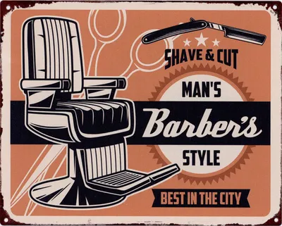 Zdjęcie produktu dla Plakat "Moritz Blechschild Man's Barber's Shave and Cut" - 20 x 25 cm. Styl retro, vintage
