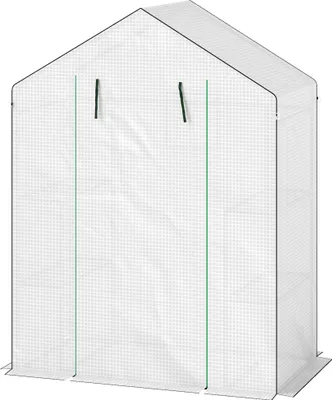 Produktbild von UV-beständiges Mini-Gewächshaus mit Regalen, Netzfenstern und Reißverschlusstür, 143x74x190cm, Weiß - Ideal für Balkon und Garten