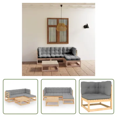 Produktbild von The Living Store 5-tlg. Garten-Lounge-Set mit Kissen Kiefer Massivholz