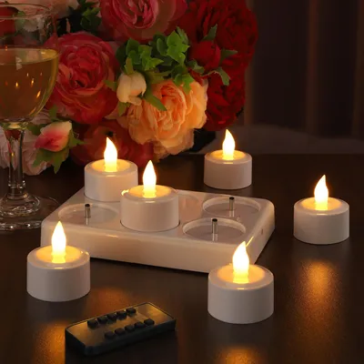 6er-Set wiederaufladbare LED-Teelichter, flackernde Flamme, gelb