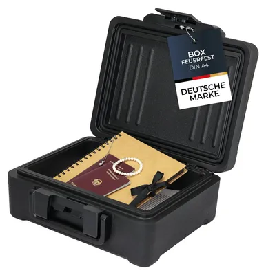 Produktbild von HMF Feuerfeste Dokumentenbox DIN A4, wasserdichte Geldkassette | 36,5 x 32 x 15,5 cm