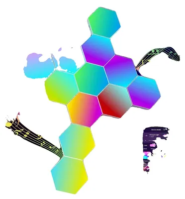 Image de Lampes murales hexagonales, synchronisation musicale, conception modulaire "faites-vous-même", éclairage hexagonal, lot de 12 pièces
