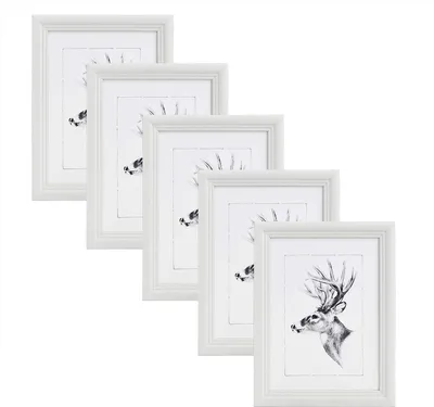 Produktbild von WOLTU 5er Set Bilderrahmen, Artos Stil Holzrahmen  Glasscheibe, Weiß, 13x18 cm