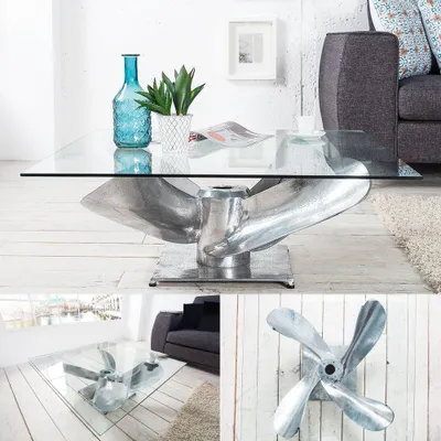 Produktbild von Design Couchtisch ELICA 80x80cm silber Aluminium Schiffsschraube