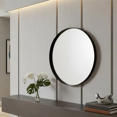 Produktbild von riess-ambiente Runder Wandspiegel PORTRAIT 60cm schwarz mit Metallrahmen und Aufhängung