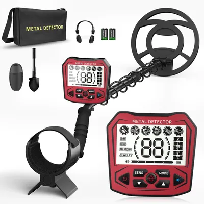 Produktbild von Metallsuchgerät - Metalldetektor - 5 Modi - Verstellbare Stange - IP68 Wasserdichte Suchspule - LCD-Display - Inklusive Batterie - Rot