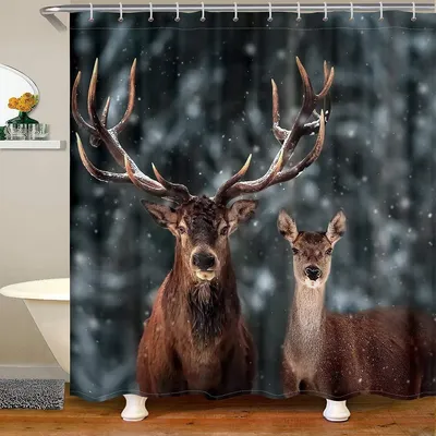 Obrázek produktu pro Zábavná sprchová závěsa s motivem jelena, rozměry 180 x 180 cm
