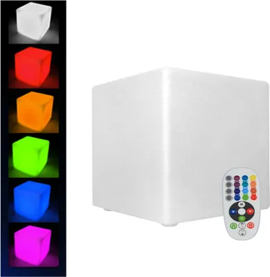 Produktbild von LED Leuchtwürfel Hocker 30cm 16 RGB Farbwechsel LED-Würfel Quadratischer Sitzhocker Wiederaufladbar USB-Stecker