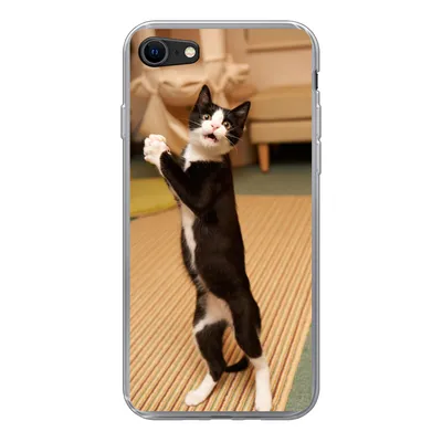 Produktbild von MuchoWow® Handyhülle Schutzhülle Hülle für iPhone SE 2022 Katze - Wohnzimmer - Schwarz Silikon Softcase Handy Hülle - Schutzhülle