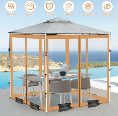 Obrázek produktu pro Pavilon Mosquito Net Outdoor,4-Piece Parasol Mesh Mosquito Net with Zip for Pavilion Balcony Comes with a Carrying Bag with Weight Bag,Brown,3mx3m