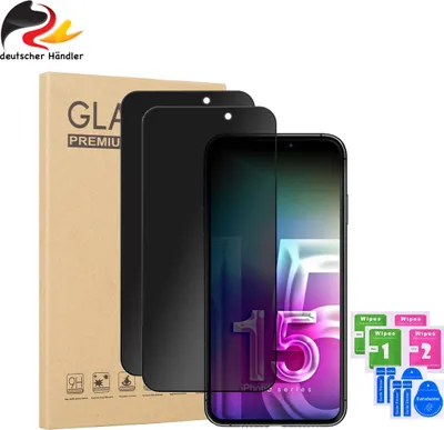 Produktbild von Moe-Pley™ Sichtschutz Schutzfolie für iPhone 15 Pro Max Anti-Spy Panzer Schutz Glas Folie Schutzfolie, 2 Stück Jeweils