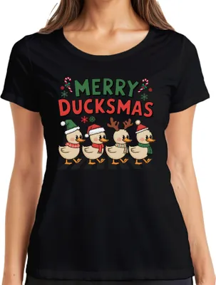 Produktbild von Merry Duckmas Enten Geweih - Weihnachten Xmas Christmas Damen T-Shirt, Schwarz, XL