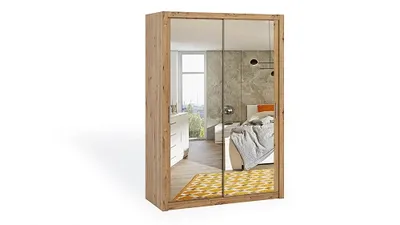 Produktbild von FurMeb24 Schiebetrenschrank BONO 150 cm Kleiderschrank MIT Spiegel, 2-triger Schiebeschrank (Eiche Artisan / Eiche Artisan)