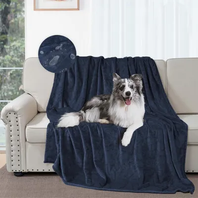 Image de Couverture imperméable en flanelle pour chien, dimensions 102 x 152 cm, couleur bleu marine