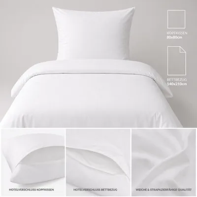 Produktbild von kochfeste Baumwoll Bettwäsche, Hotel Verschluß, 2-tlg.: 140x210 +80x80cm, weiß, Linon, 95 Grad wäsche