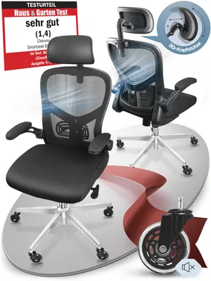Produktbild von CLOUVOU SmartSeat Schwarz Bürostuhl, ergonomischer Schreibtischstuhl, Chefsessel, Gaming Stuhl, Drehstuhl 150 kg [] individuell einstellbar