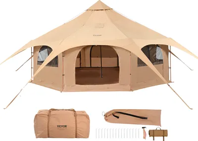 Produktbild von VEVOR Glockenzelt 5 x 2,8 m Jurten Zelt TC-Baumwolle und robusten Eisenstangen mit einer Bodenplane aus Oxford-Stoff Campingzelt 8 Personen Familienzelt 8 Fenster Gruppenzelt für Outdoor-Abenteuer