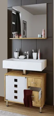 Produktbild von VCM Holz Waschbeckenunterschrank | Badschrank | Maße: H. 58 x B. 67 x T. 30 cm | 1 ESG-Sicherheitsglastür | 3 Schubladen | modernes Badezimmermöbel - Darola