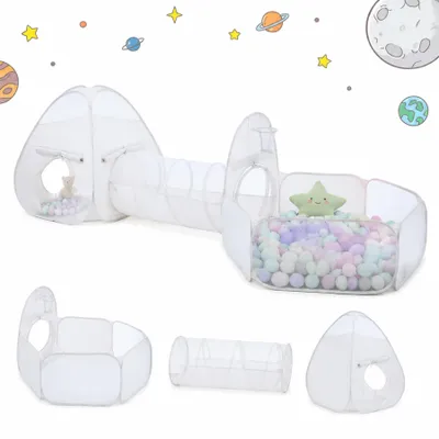 Immagine prodotto di Tenda da gioco per bambini con tunnel e piscina di palline - Bianco crema