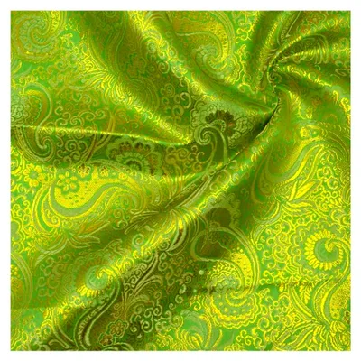 Produktbild von Polyester Jacquard Gold Paisley - Standard 100 - Meterware, Farbe Grün - zum Nähen von Bekleidung und Dekorationen