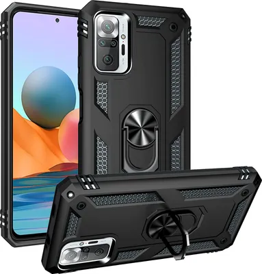 Image de Étui pour Xiaomi Redmi Note 10 Pro/Note 10 Pro Max étui de protection militaire à deux couches avec support d'anneau et support noir