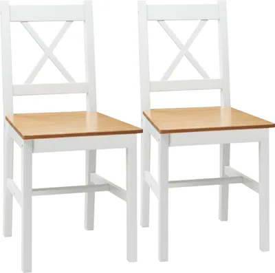 Image de HOMCOM Lot de 2 chaises de salle à manger, chaises de cuisine, style maison de campagne, dossier haut, cadre en bois de pin, pour salon, chambre, cuisine, chêne et blanc